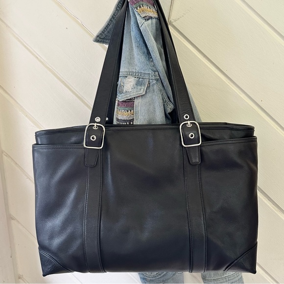 VINTAGE COACH BLACK LEATHER HAMPTON TOTE 5147 - Picture 3 of 11